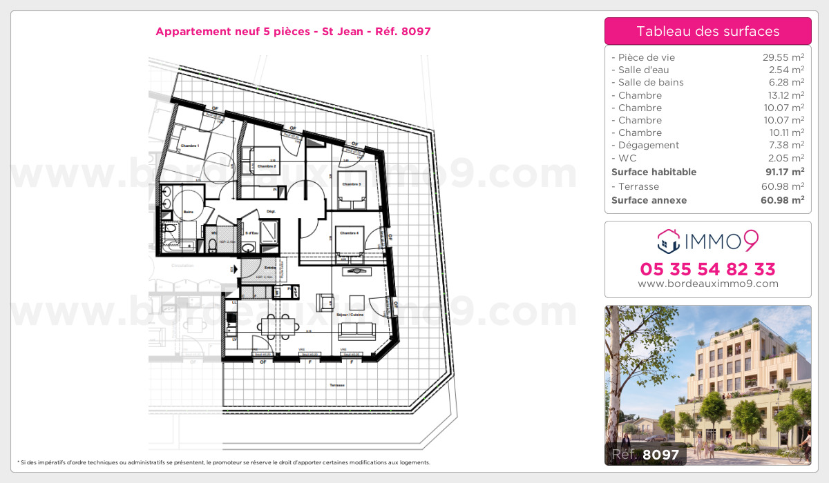 Plan et surfaces, Programme neuf Bordeaux : St Jean Référence n° 8097