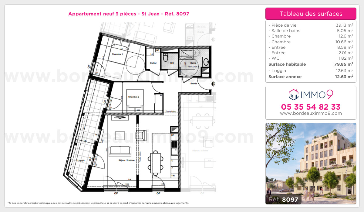 Plan et surfaces, Programme neuf Bordeaux : St Jean Référence n° 8097