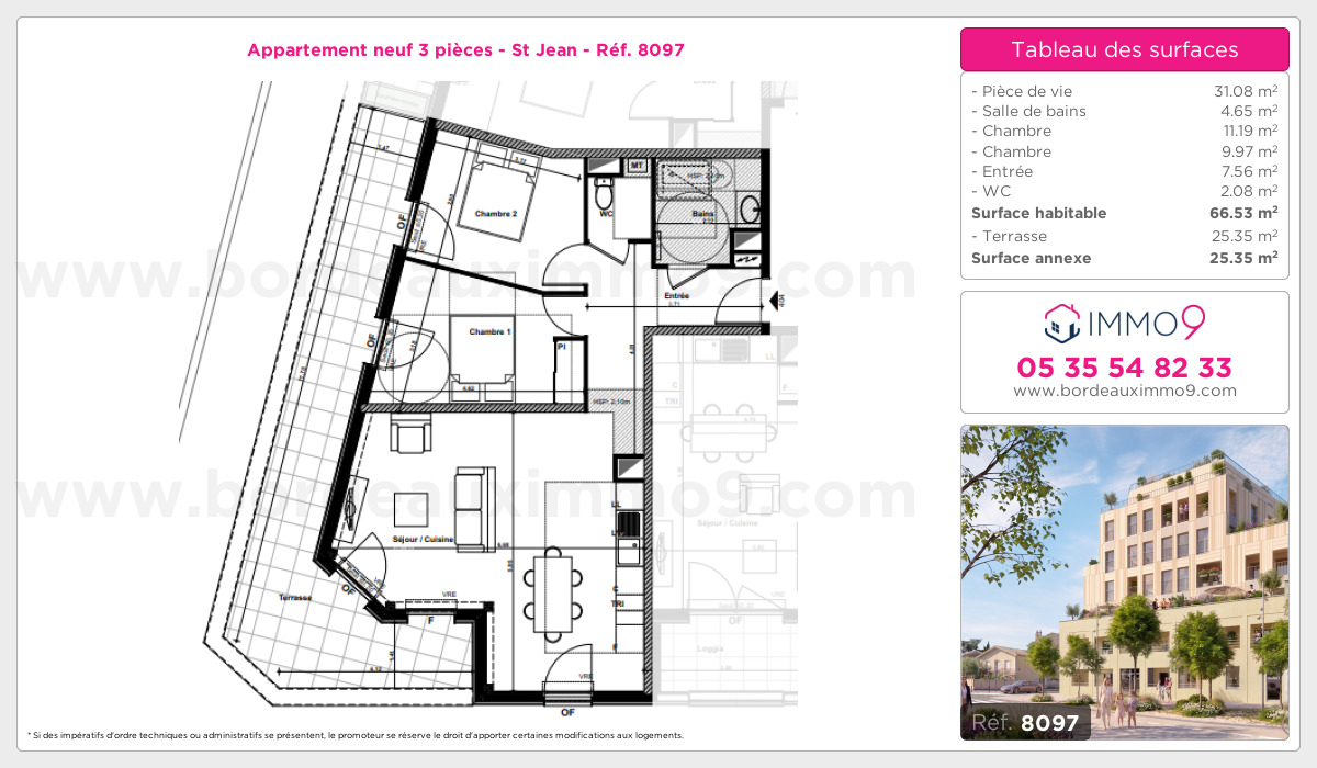 Plan et surfaces, Programme neuf Bordeaux : St Jean Référence n° 8097