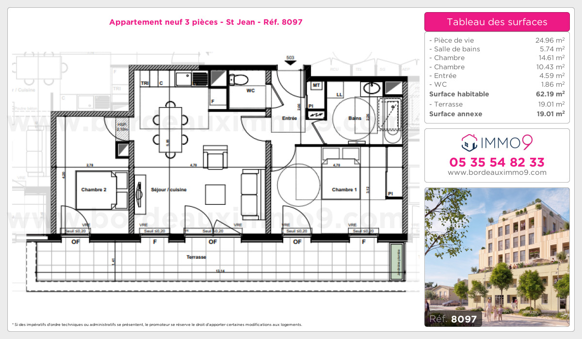 Plan et surfaces, Programme neuf Bordeaux : St Jean Référence n° 8097