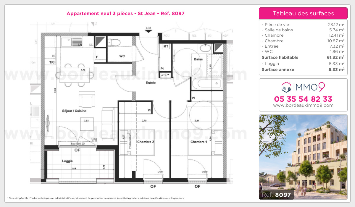 Plan et surfaces, Programme neuf Bordeaux : St Jean Référence n° 8097