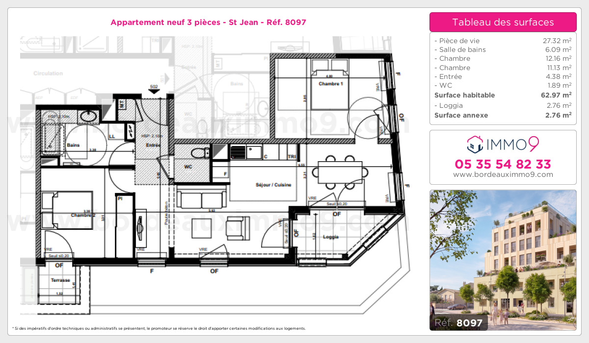 Plan et surfaces, Programme neuf Bordeaux : St Jean Référence n° 8097