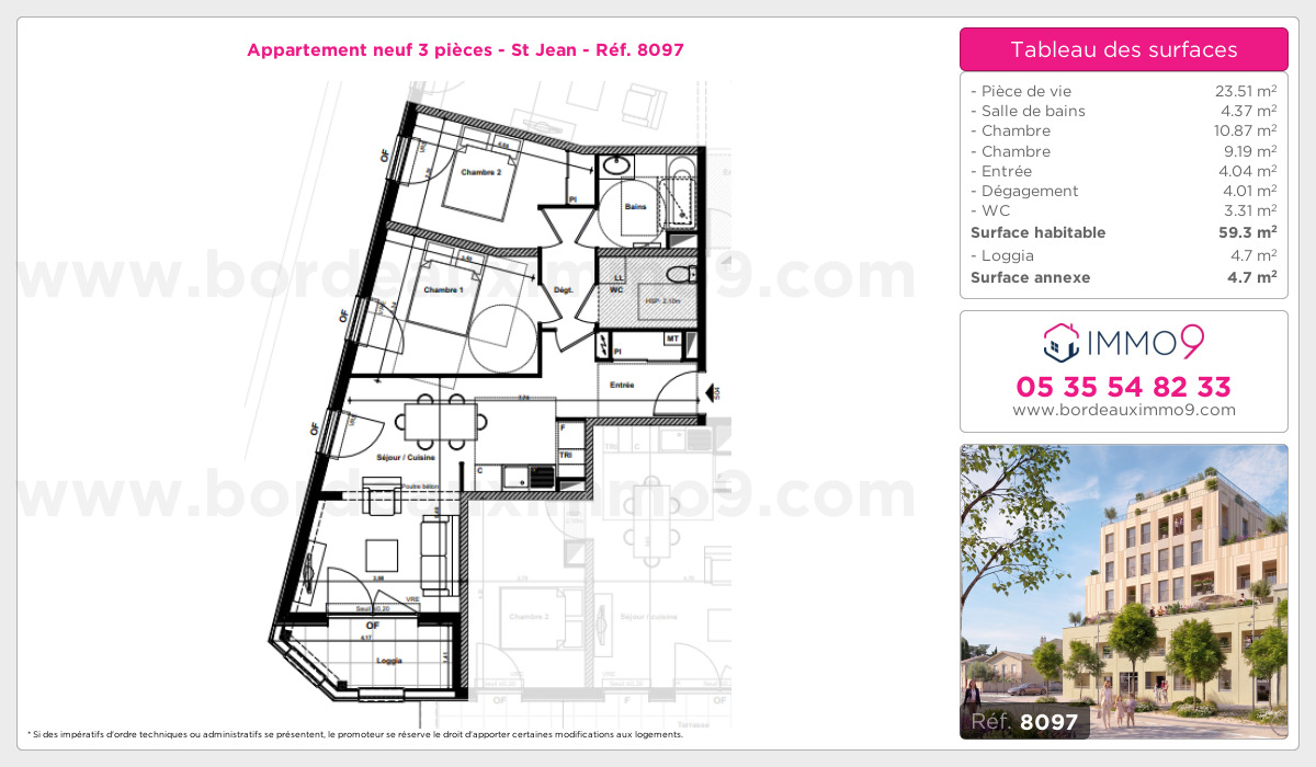 Plan et surfaces, Programme neuf Bordeaux : St Jean Référence n° 8097