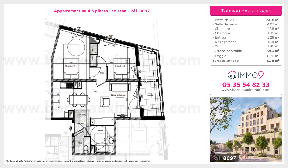 Plan et surfaces, Programme neuf Bordeaux : St Jean Référence n° 8097