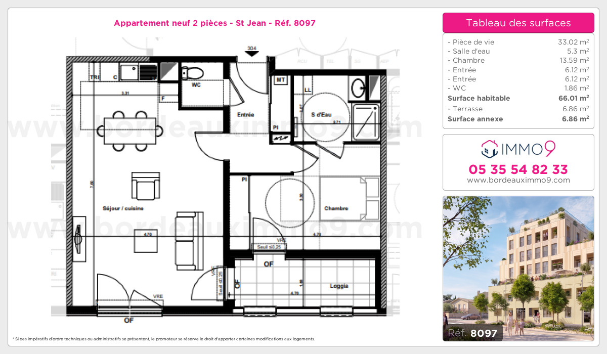 Plan et surfaces, Programme neuf Bordeaux : St Jean Référence n° 8097