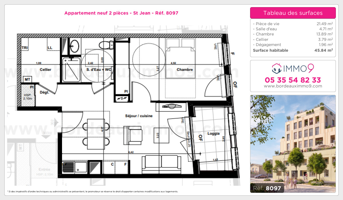 Plan et surfaces, Programme neuf Bordeaux : St Jean Référence n° 8097