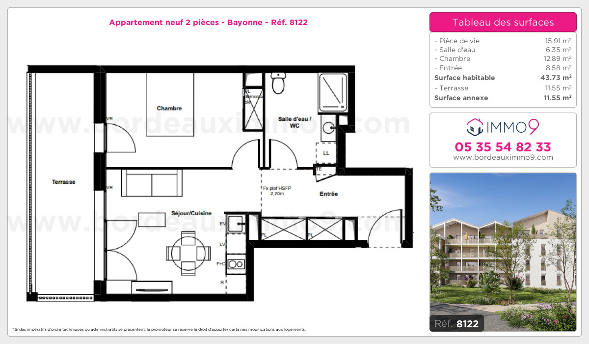 Plan et surfaces, Programme neuf Bayonne Référence n° 8122