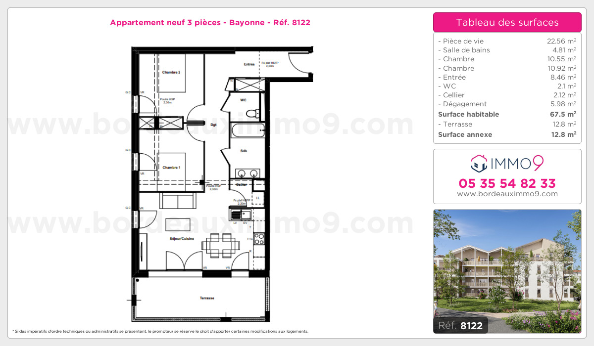 Plan et surfaces, Programme neuf Bayonne Référence n° 8122