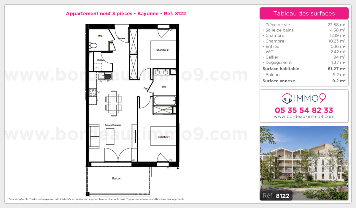 Plan et surfaces, Programme neuf Bayonne Référence n° 8122