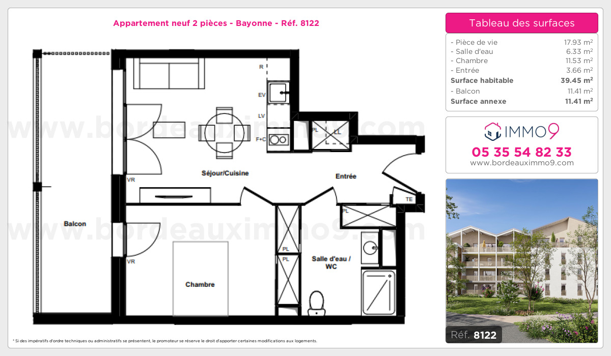 Plan et surfaces, Programme neuf Bayonne Référence n° 8122