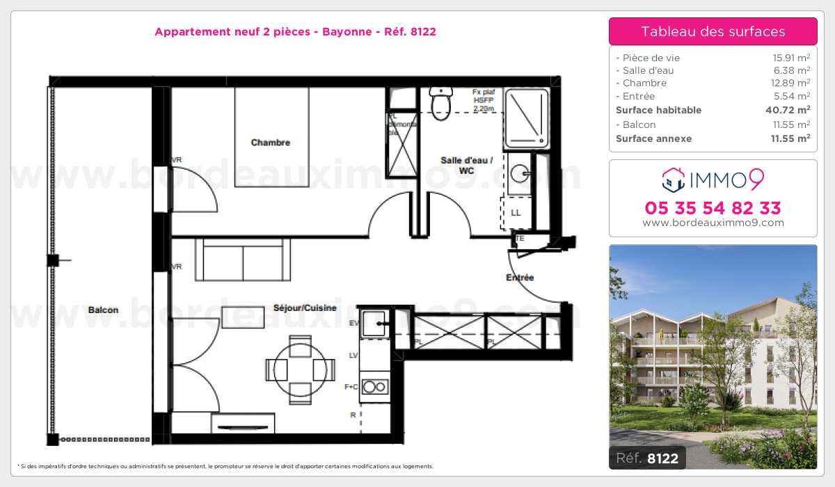 Plan et surfaces, Programme neuf Bayonne Référence n° 8122