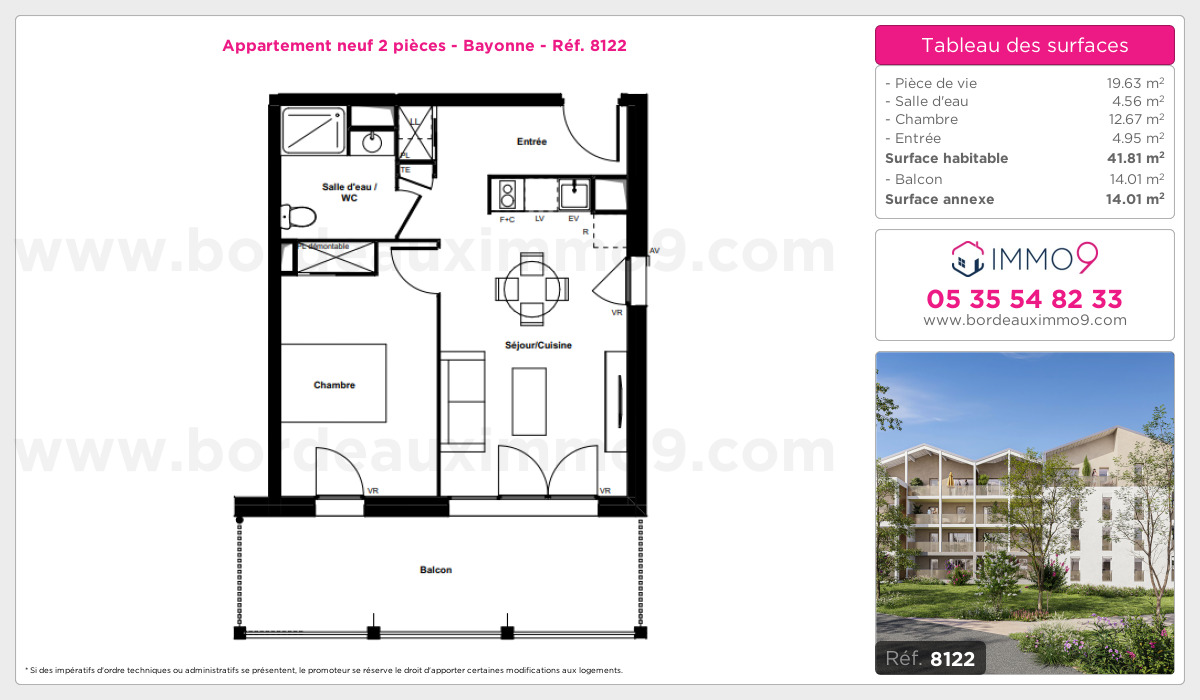 Plan et surfaces, Programme neuf Bayonne Référence n° 8122