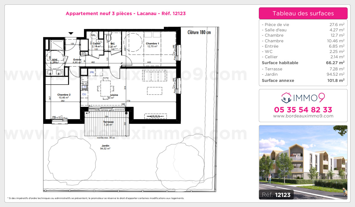 Plan et surfaces, Programme neuf Lacanau Référence n° 12123