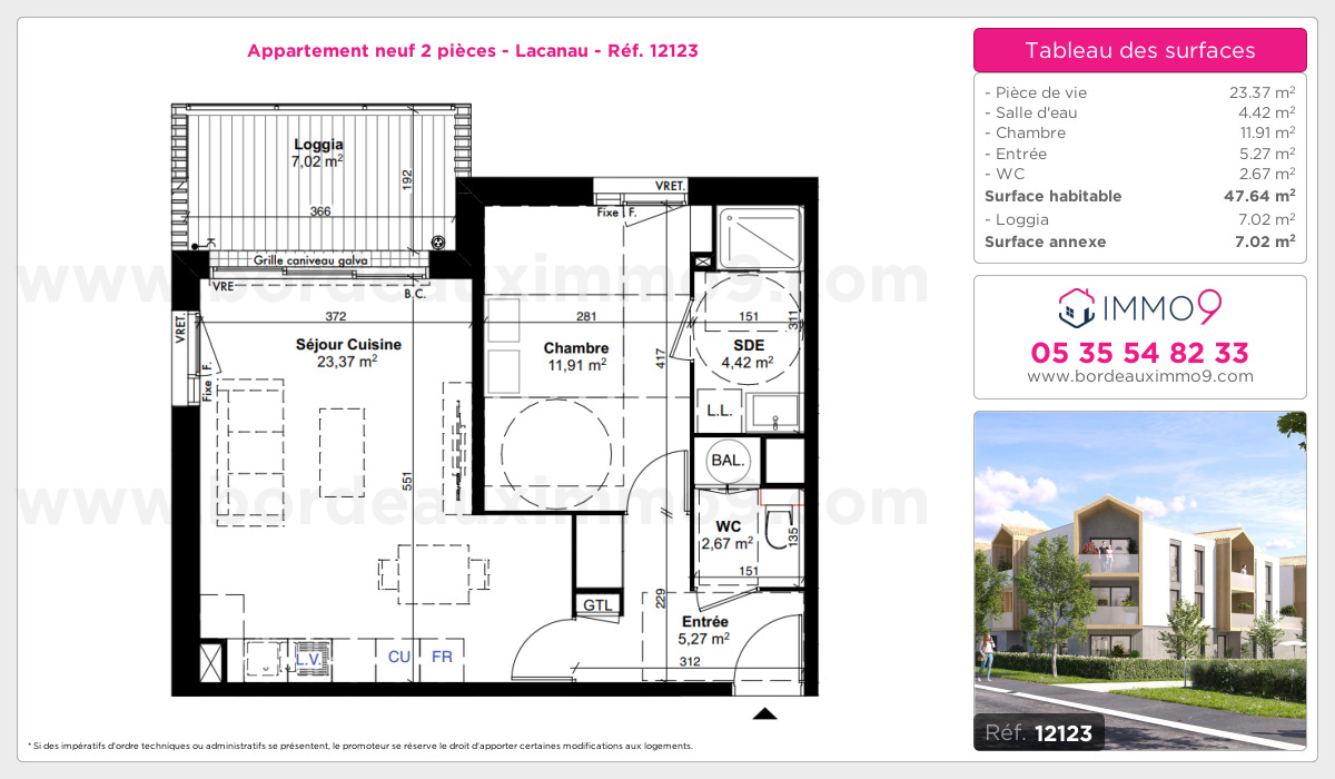 Plan et surfaces, Programme neuf Lacanau Référence n° 12123