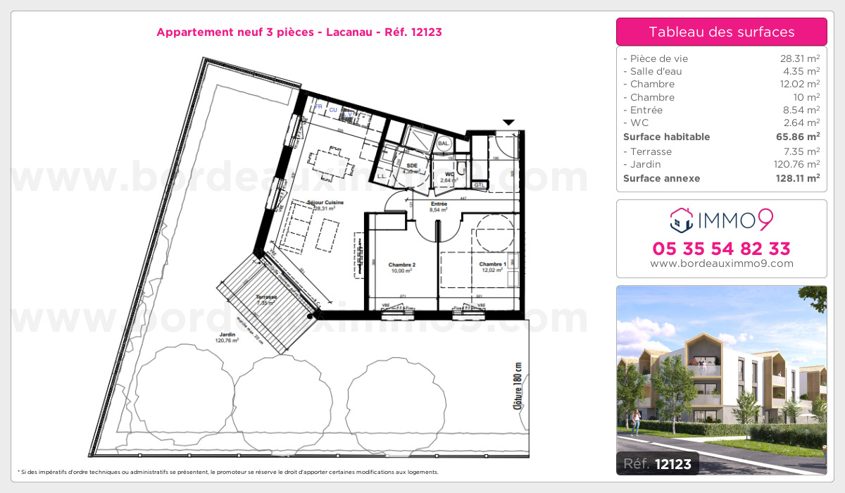 Plan et surfaces, Programme neuf Lacanau Référence n° 12123