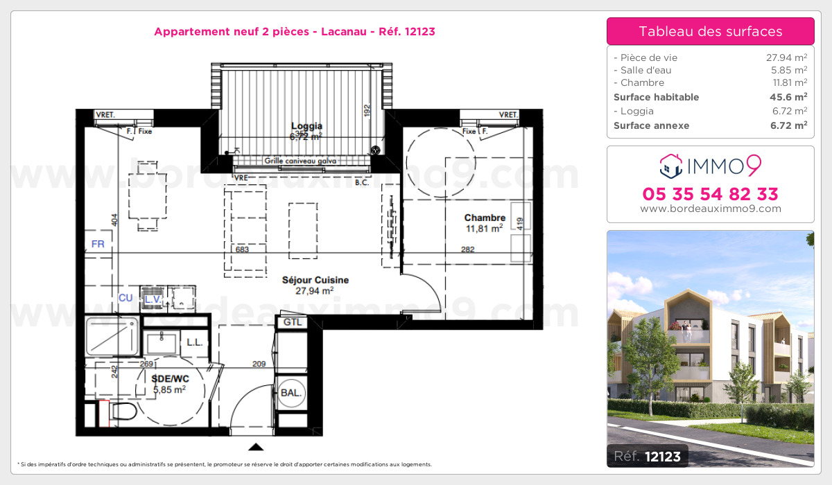 Plan et surfaces, Programme neuf Lacanau Référence n° 12123