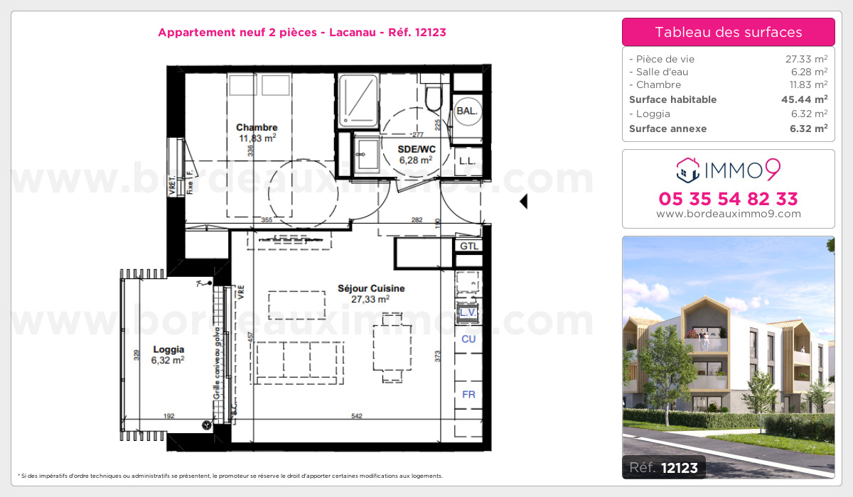 Plan et surfaces, Programme neuf Lacanau Référence n° 12123