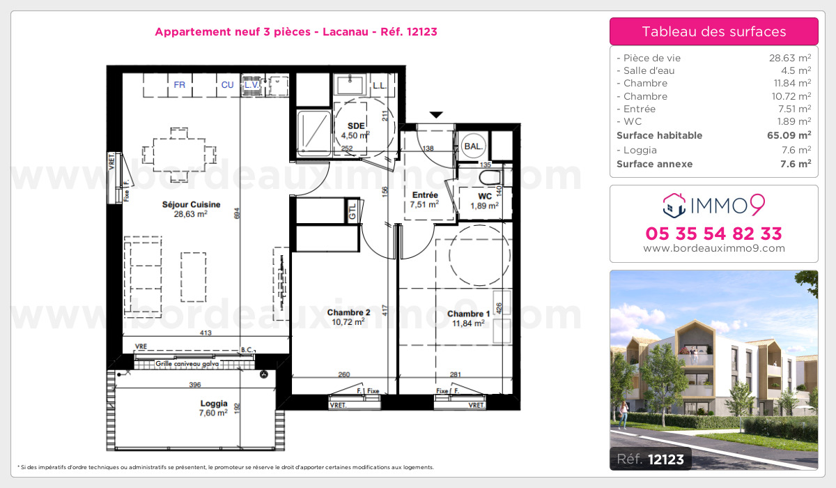 Plan et surfaces, Programme neuf Lacanau Référence n° 12123