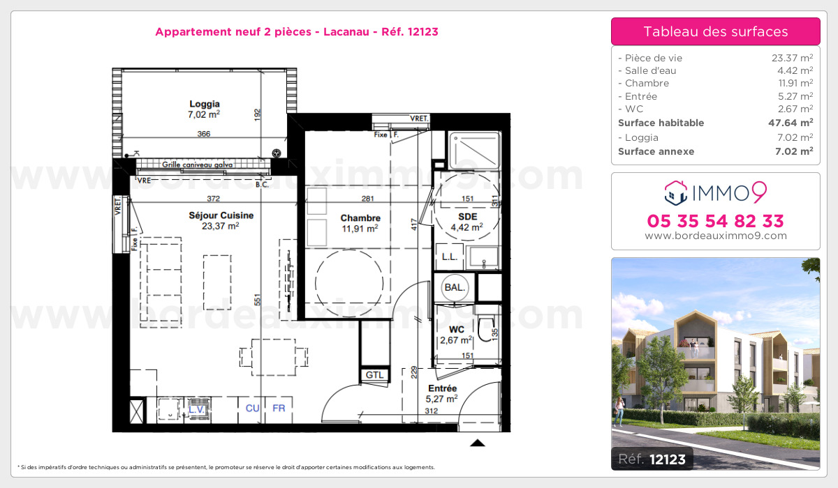 Plan et surfaces, Programme neuf Lacanau Référence n° 12123