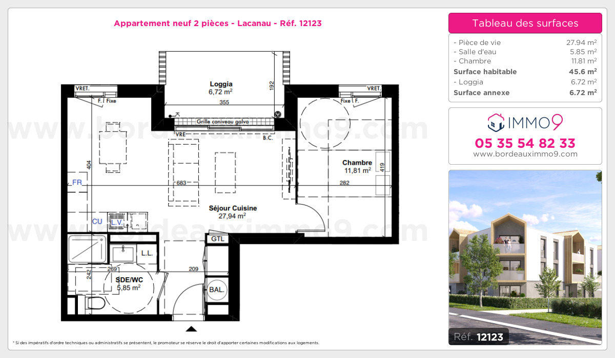 Plan et surfaces, Programme neuf Lacanau Référence n° 12123