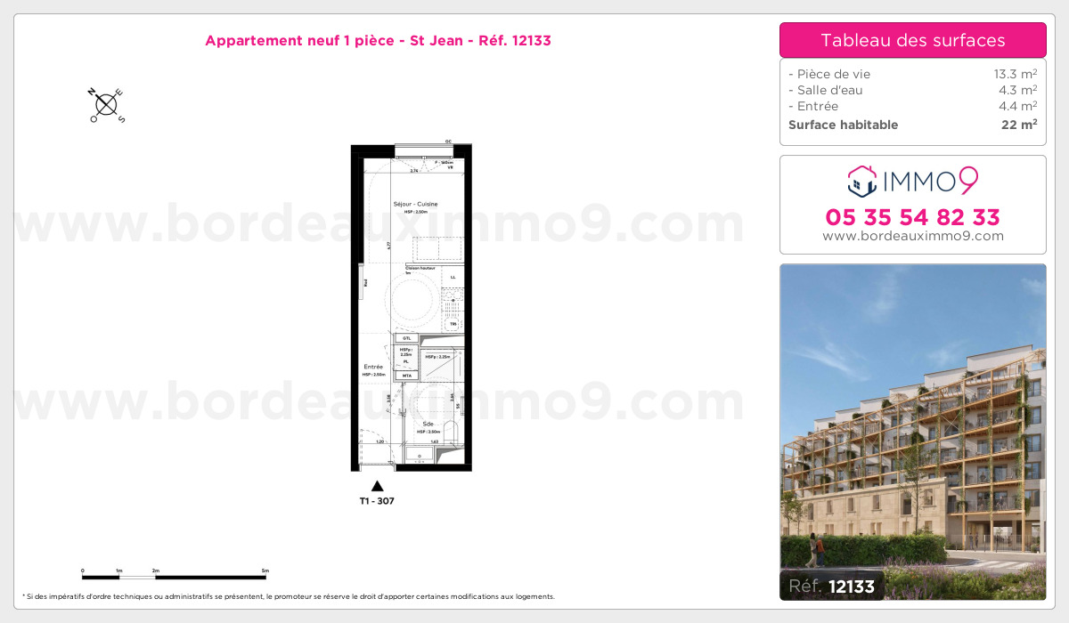 Plan et surfaces, Programme neuf Bordeaux : St Jean Référence n° 12133