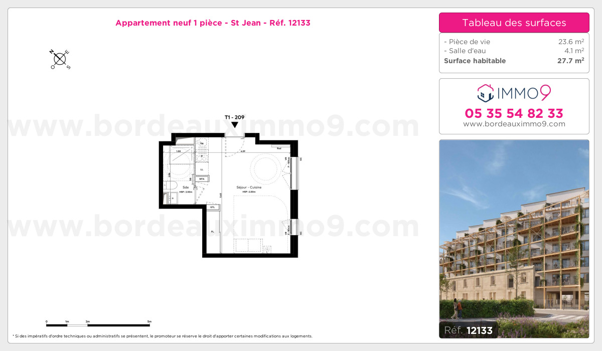 Plan et surfaces, Programme neuf Bordeaux : St Jean Référence n° 12133