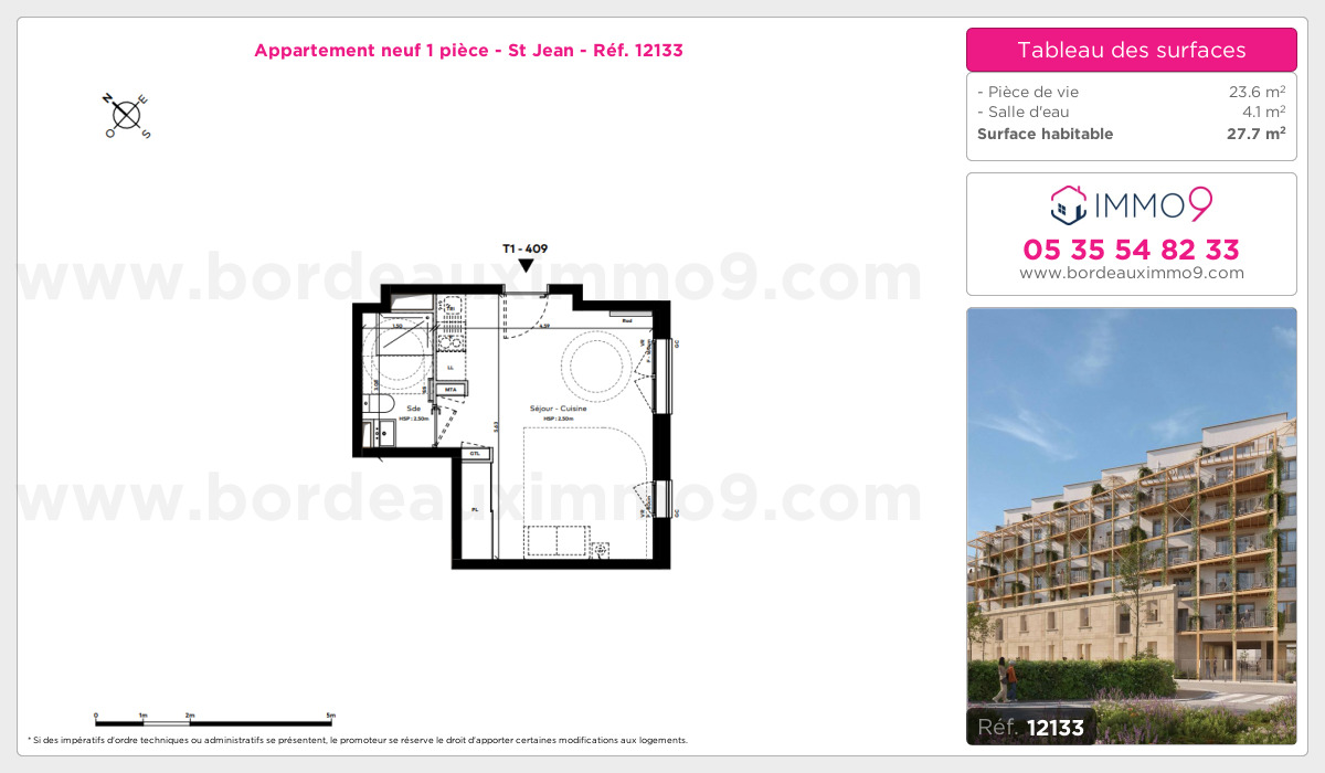 Plan et surfaces, Programme neuf Bordeaux : St Jean Référence n° 12133