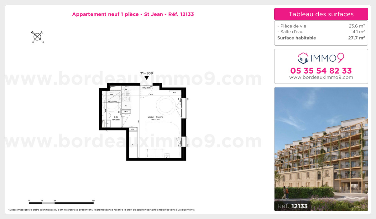 Plan et surfaces, Programme neuf Bordeaux : St Jean Référence n° 12133
