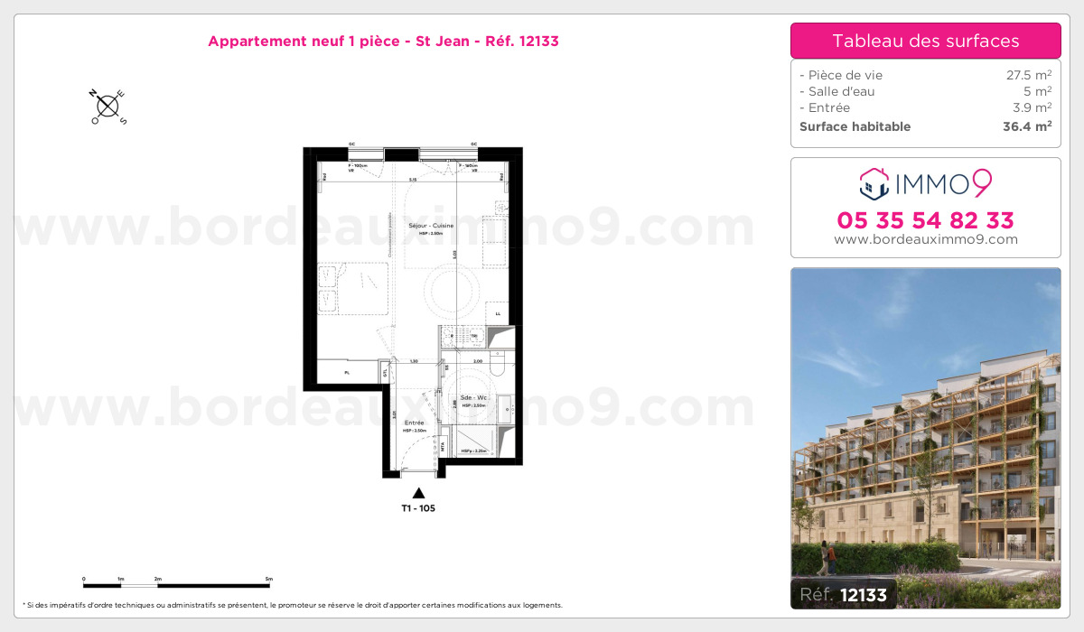 Plan et surfaces, Programme neuf Bordeaux : St Jean Référence n° 12133