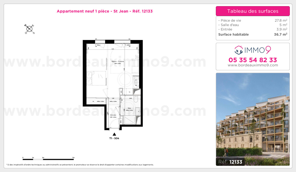 Plan et surfaces, Programme neuf Bordeaux : St Jean Référence n° 12133