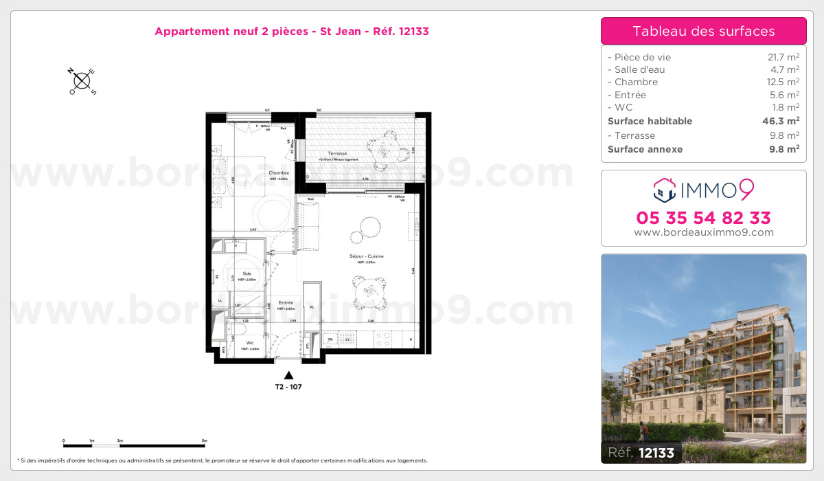 Plan et surfaces, Programme neuf Bordeaux : St Jean Référence n° 12133