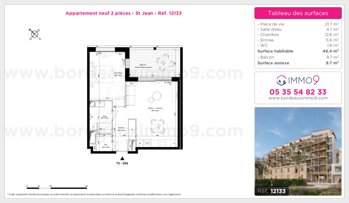 Plan et surfaces, Programme neuf Bordeaux : St Jean Référence n° 12133
