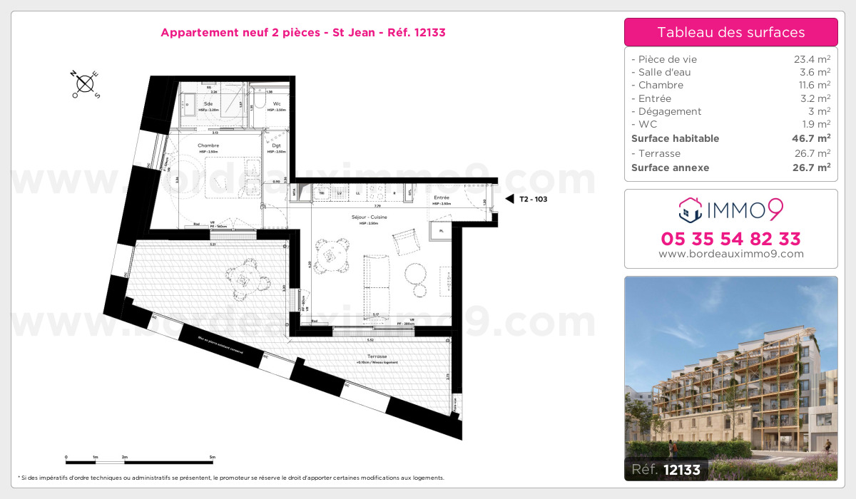 Plan et surfaces, Programme neuf Bordeaux : St Jean Référence n° 12133