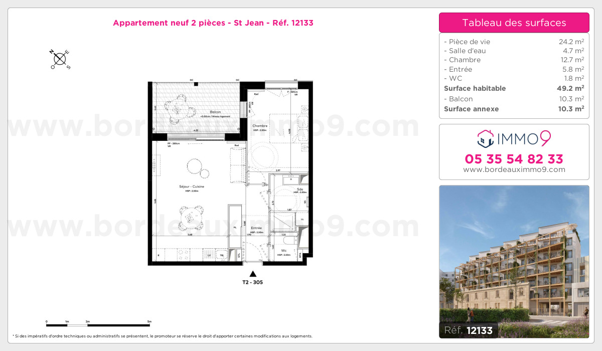 Plan et surfaces, Programme neuf Bordeaux : St Jean Référence n° 12133