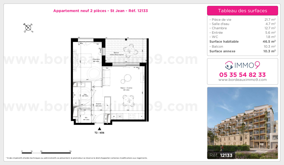 Plan et surfaces, Programme neuf Bordeaux : St Jean Référence n° 12133