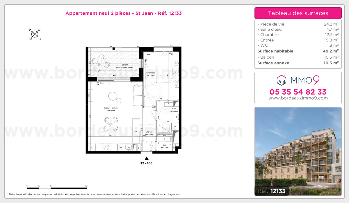 Plan et surfaces, Programme neuf Bordeaux : St Jean Référence n° 12133