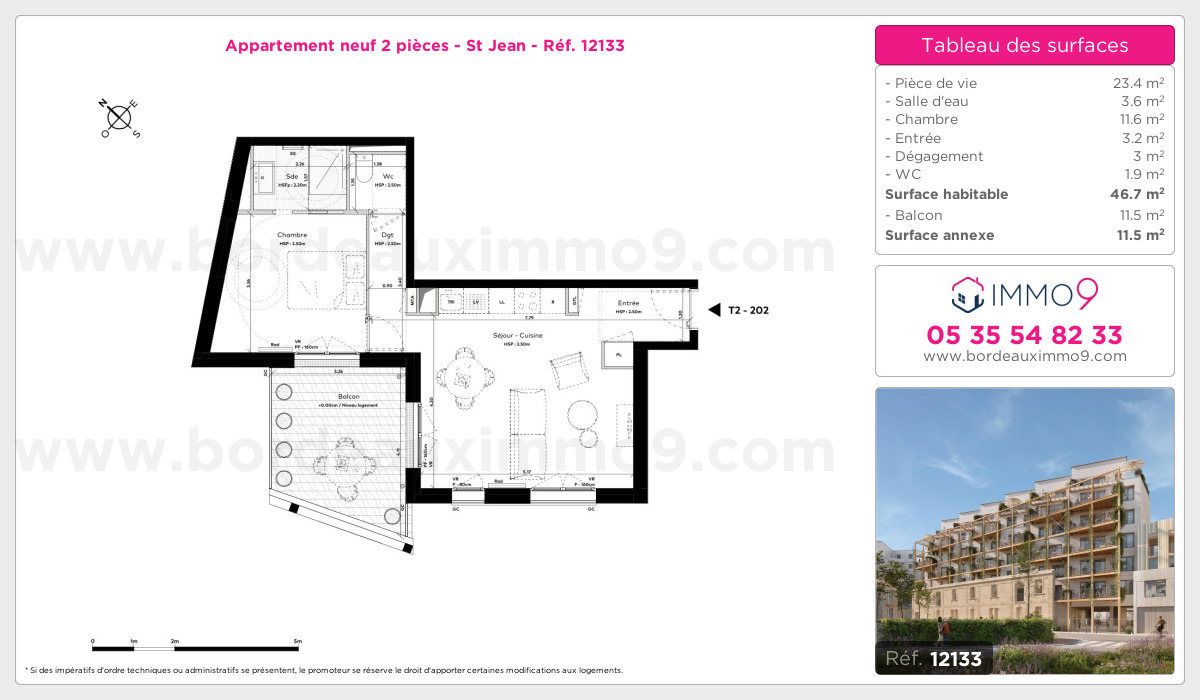 Plan et surfaces, Programme neuf Bordeaux : St Jean Référence n° 12133