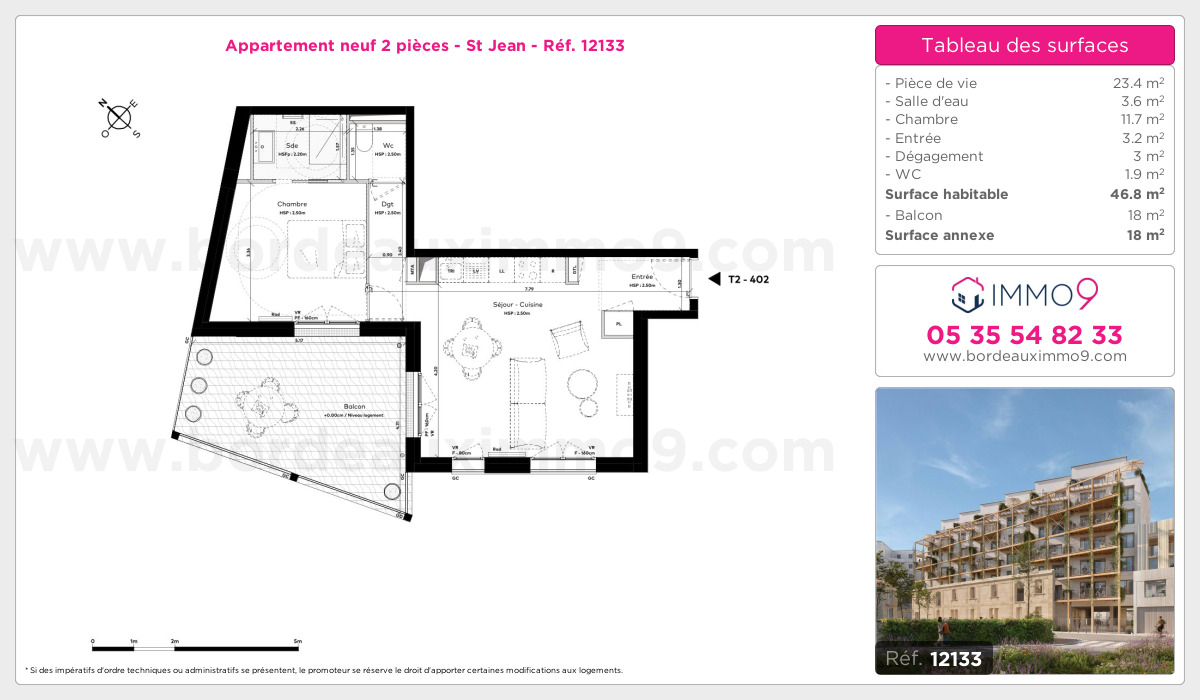 Plan et surfaces, Programme neuf Bordeaux : St Jean Référence n° 12133