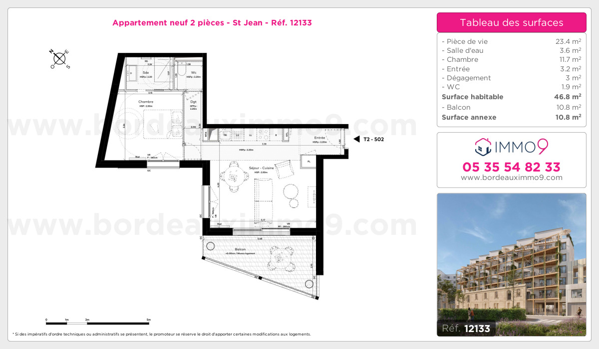 Plan et surfaces, Programme neuf Bordeaux : St Jean Référence n° 12133
