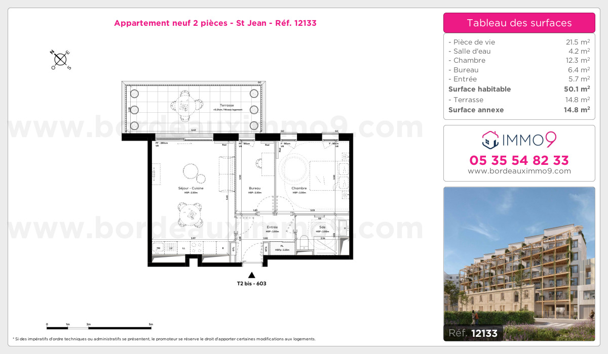 Plan et surfaces, Programme neuf Bordeaux : St Jean Référence n° 12133