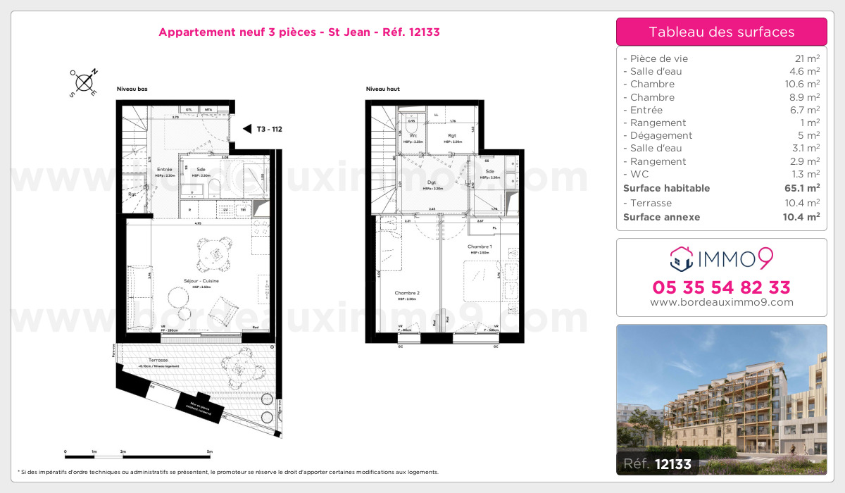 Plan et surfaces, Programme neuf Bordeaux : St Jean Référence n° 12133