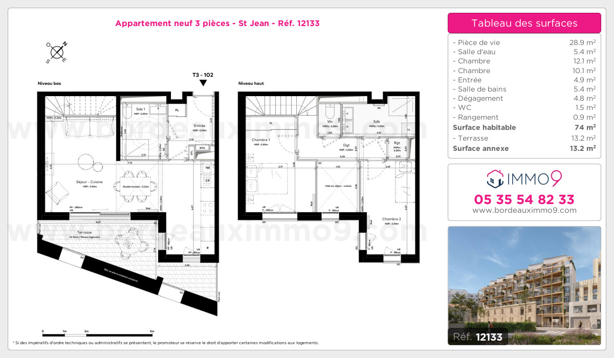 Plan et surfaces, Programme neuf Bordeaux : St Jean Référence n° 12133