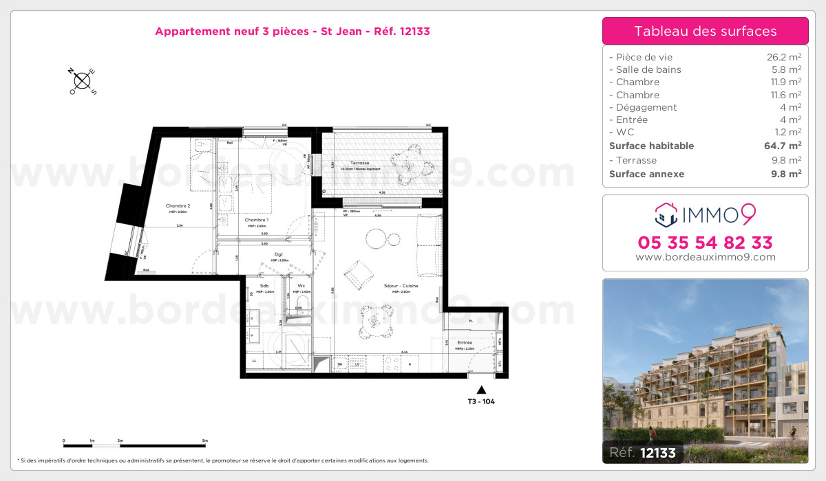 Plan et surfaces, Programme neuf Bordeaux : St Jean Référence n° 12133