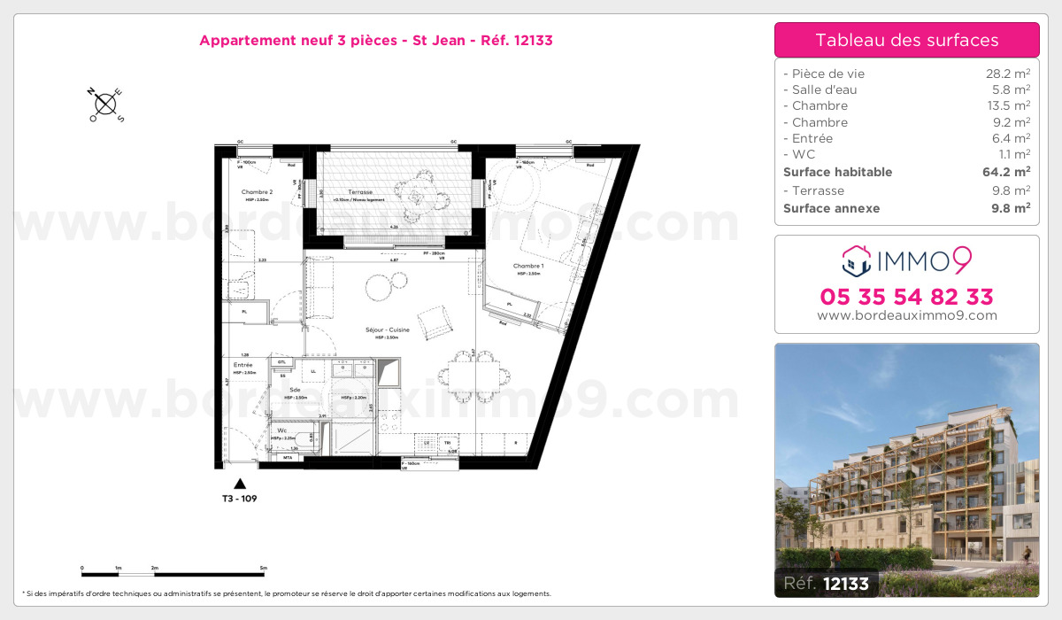 Plan et surfaces, Programme neuf Bordeaux : St Jean Référence n° 12133