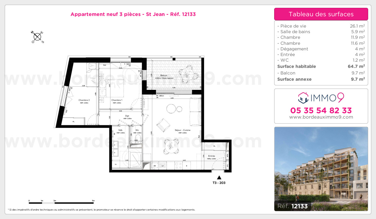 Plan et surfaces, Programme neuf Bordeaux : St Jean Référence n° 12133