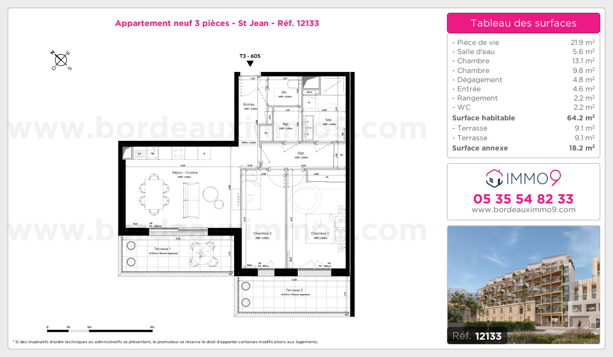 Plan et surfaces, Programme neuf Bordeaux : St Jean Référence n° 12133