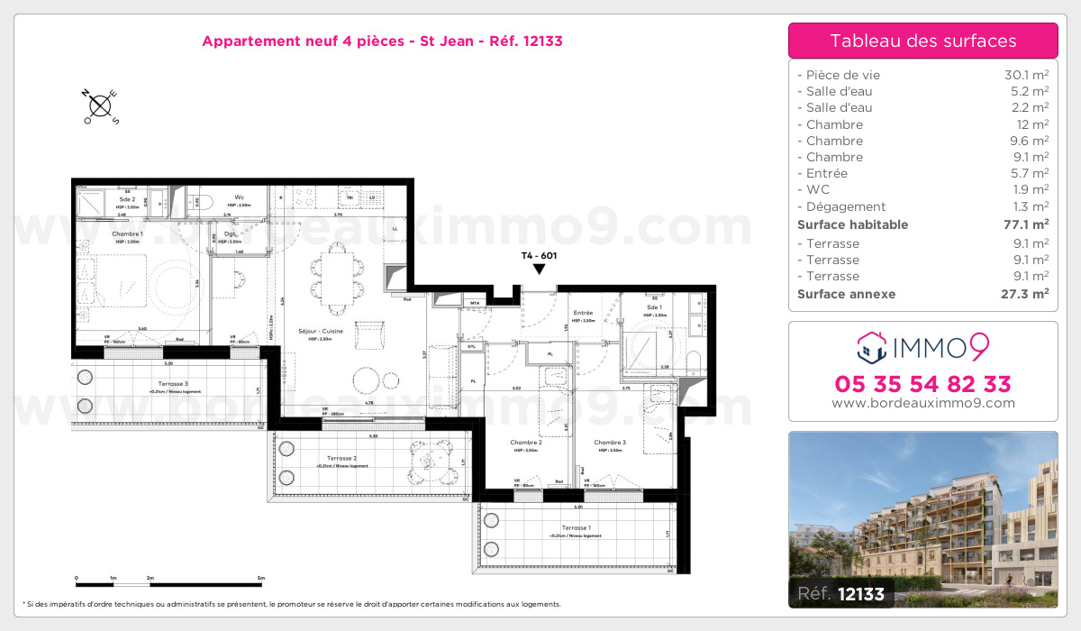 Plan et surfaces, Programme neuf Bordeaux : St Jean Référence n° 12133