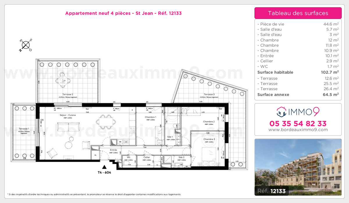 Plan et surfaces, Programme neuf Bordeaux : St Jean Référence n° 12133