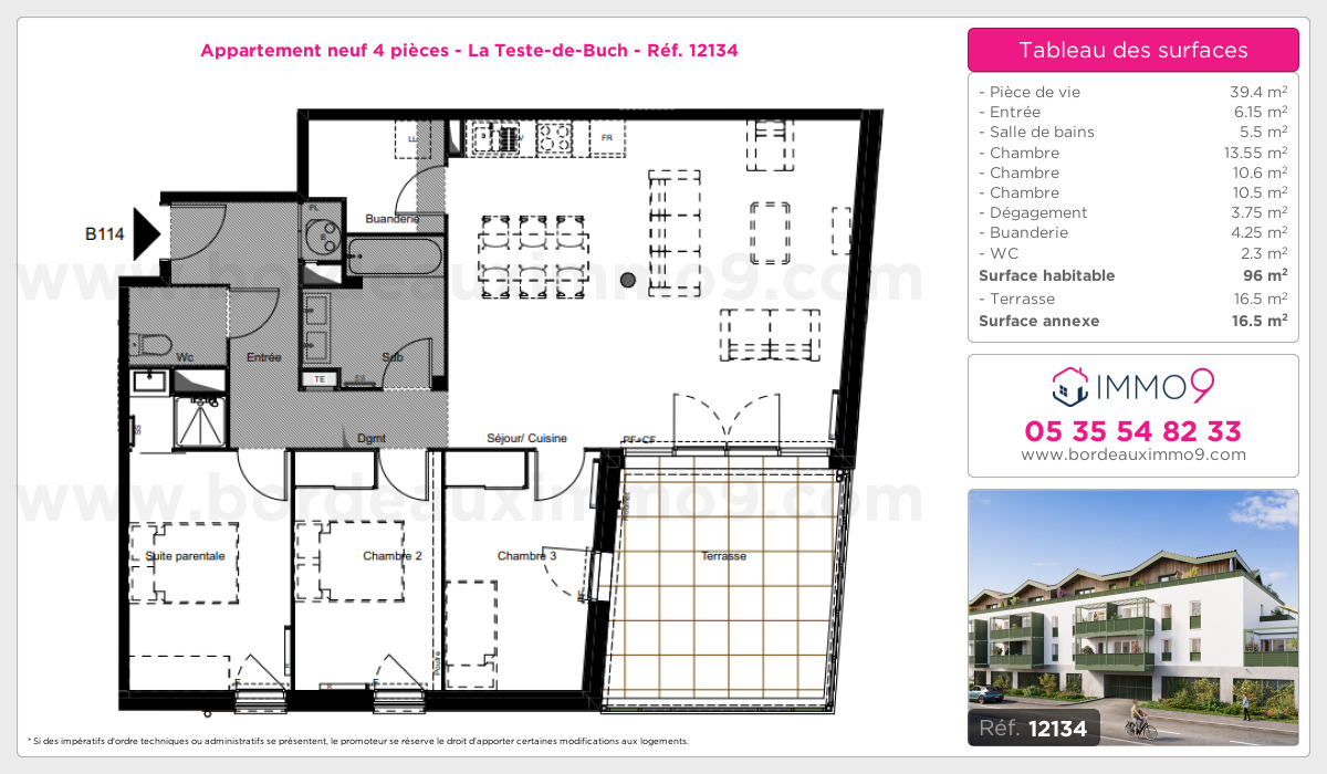 Plan et surfaces, Programme neuf Teste-de-Buch Référence n° 12134