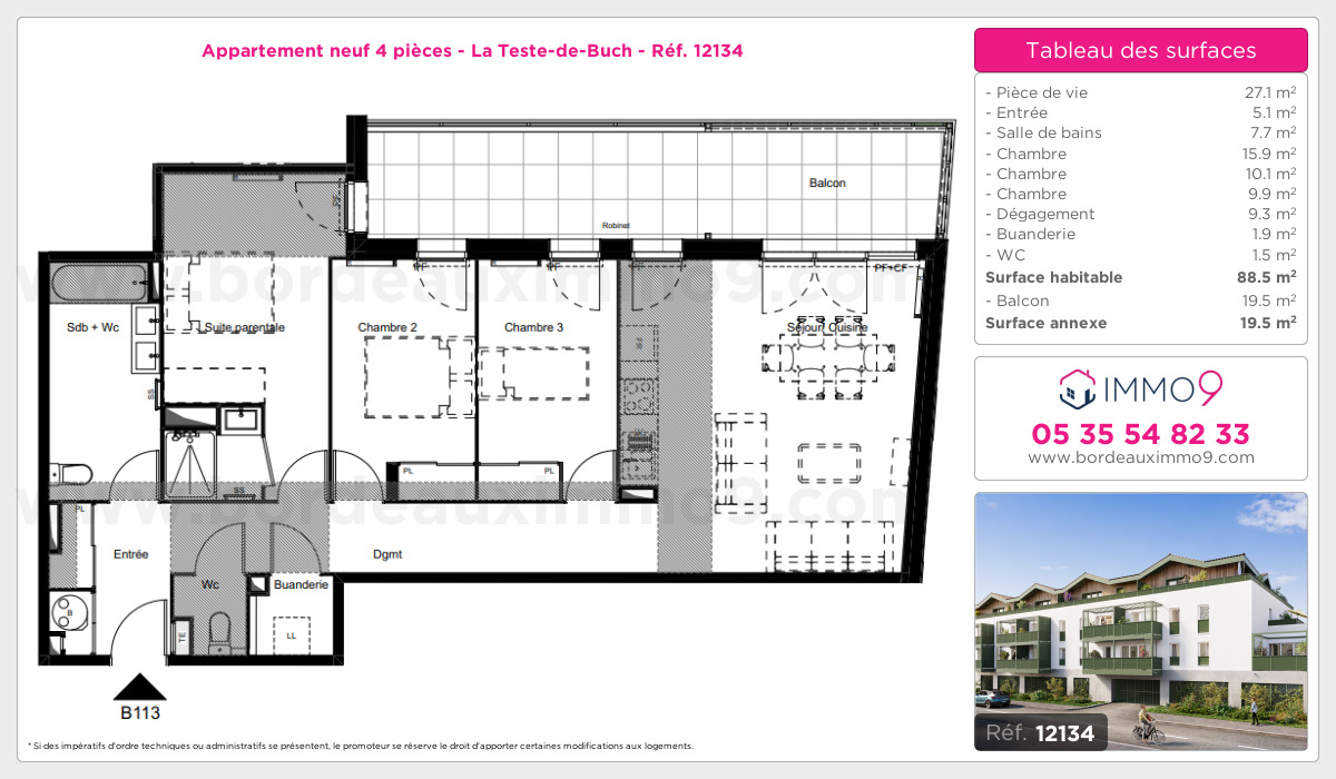 Plan et surfaces, Programme neuf Teste-de-Buch Référence n° 12134